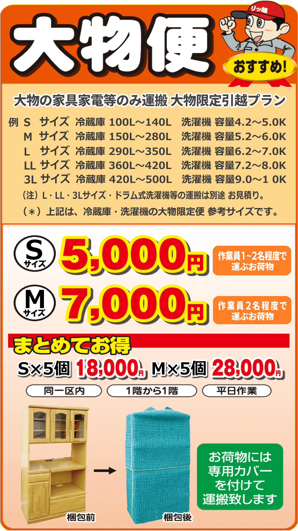 大型引越　お見積りに伺います！遠距離のお引越　全国どこにでも配送いたします！